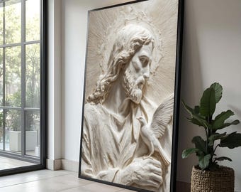 Arte mural inspirador de Jesucristo, escultura religiosa en relieve, decoración cristiana, decoración espiritual para el hogar, decoración de lujo para el hogar.