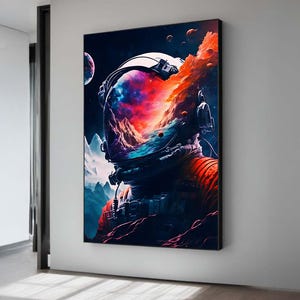 Space Astronaut Art - Futuristic Galaxy Exploration Wall Art - Sci-Fi Cosmic Landscape - Outer Space Decor - Large Canvas Print