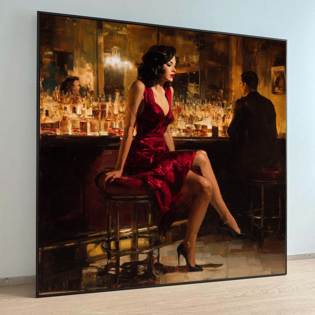 Woman in Red Dress Canvas Print, Vintage Bar Glamour Portrait - Etsy