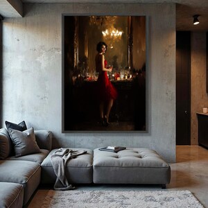 Glamour Woman in Red Dress Canvas Print, Moody Bar Scene Wall Art - Etsy
