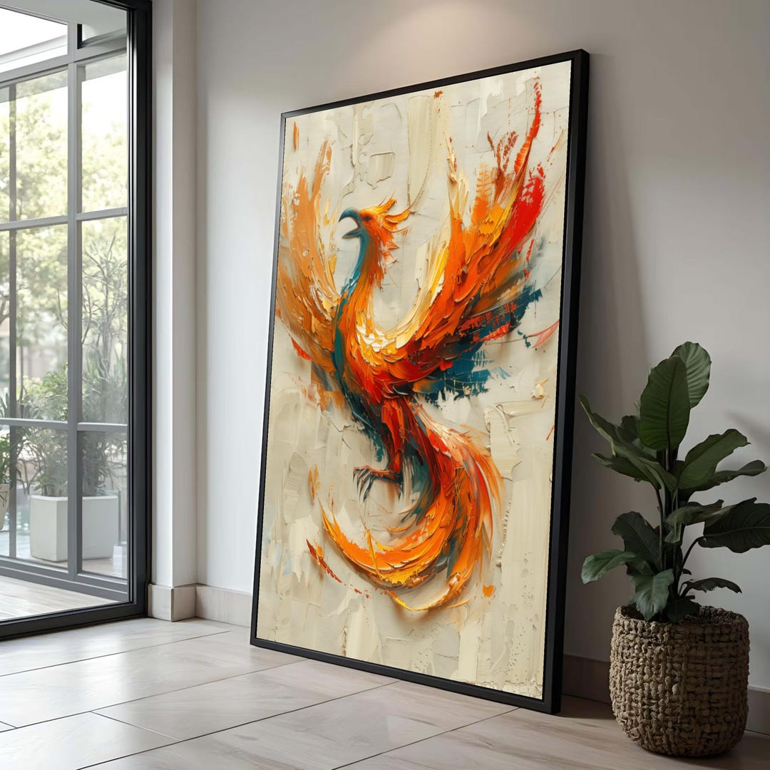 フェニックス・ライジング・キャンバスアート：抽象的な火の鳥の絵画
