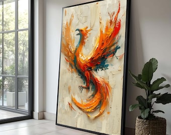 フェニックス・ライジング・キャンバスアート：抽象的な火の鳥の絵画