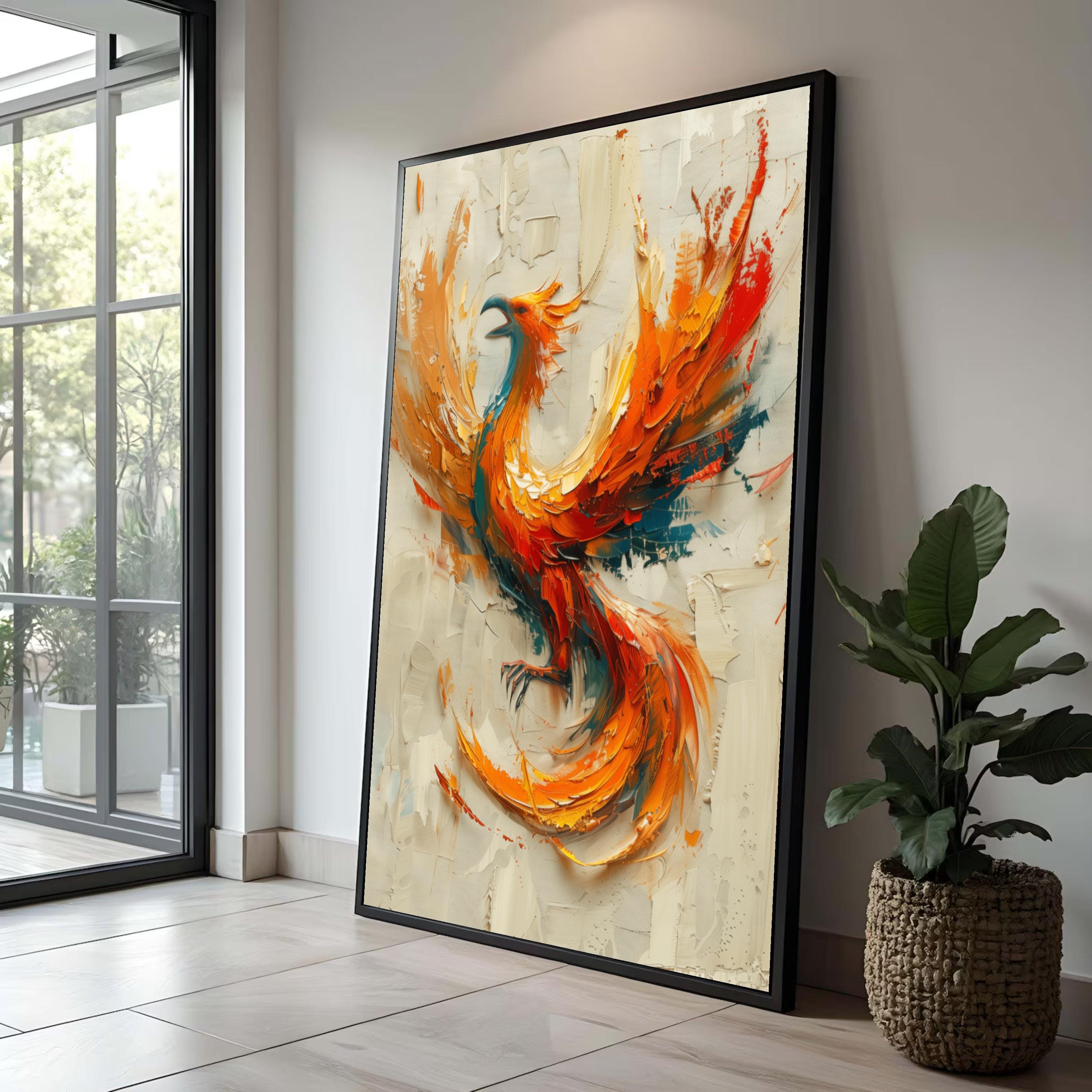 フェニックス・ライジング・キャンバスアート：抽象的な火の鳥の絵画