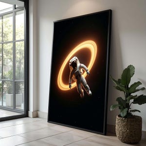 Astronaut with Glowing Ring Art Print - Futuristic Space Wall Art - Sci-Fi Decor for Space Enthusiasts - Bold Galaxy Artwork