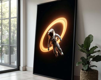 Astronaut Canvas Print: Glowing Ring, Sci-Fi Space Art