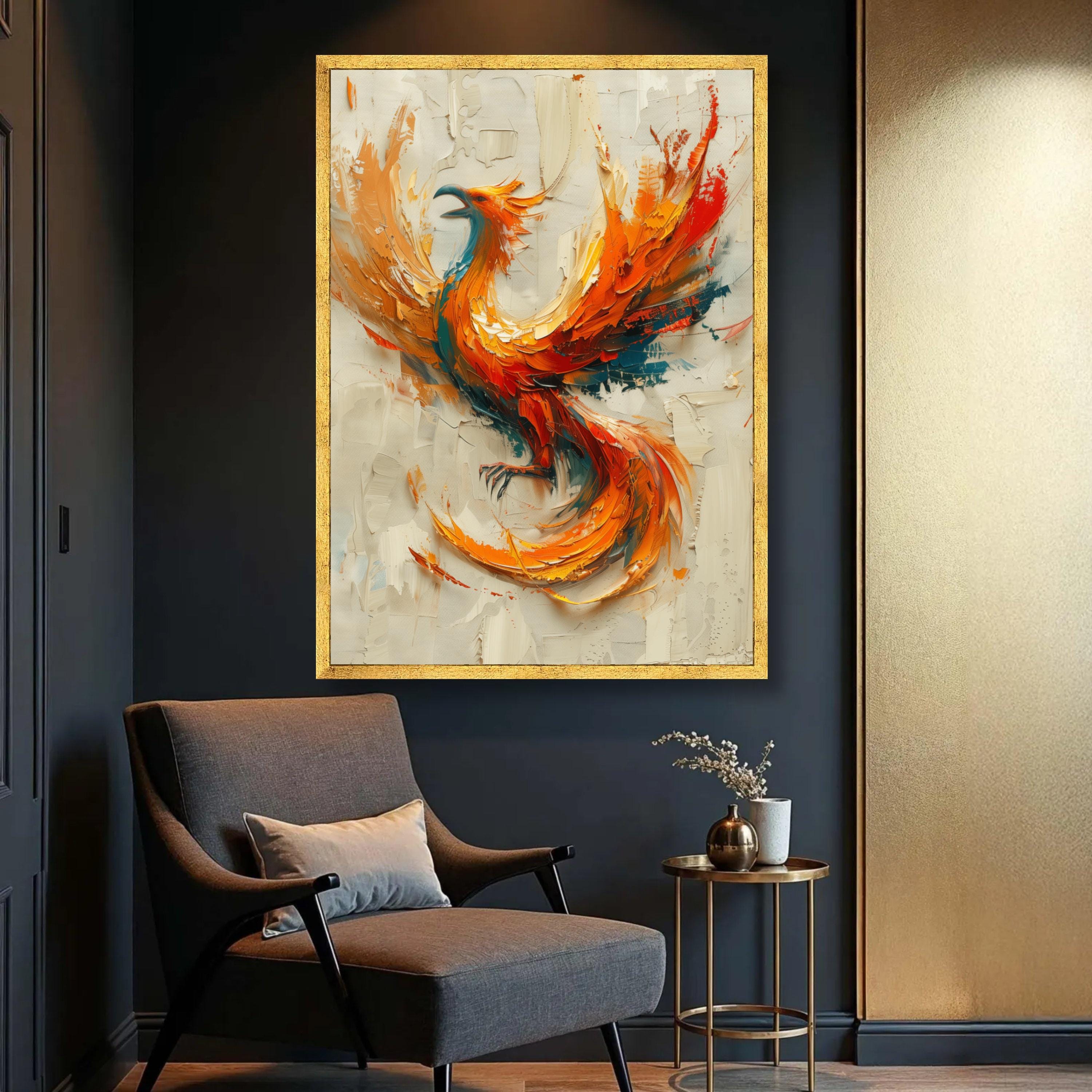 フェニックス・ライジング・キャンバスアート：抽象的な火の鳥の絵画