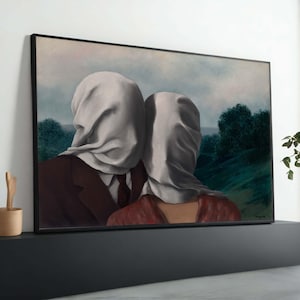 Surrealist Art Print &#39;The Lovers&#39; by René Magritte | Famous Surrealism Canvas | Dreamy Couple Wall Art | Iconic Art Reproduction