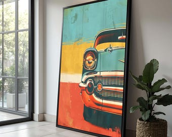 Vintage Car Canvas Print: Retro Pop Art, Mid-Century Modern Decor