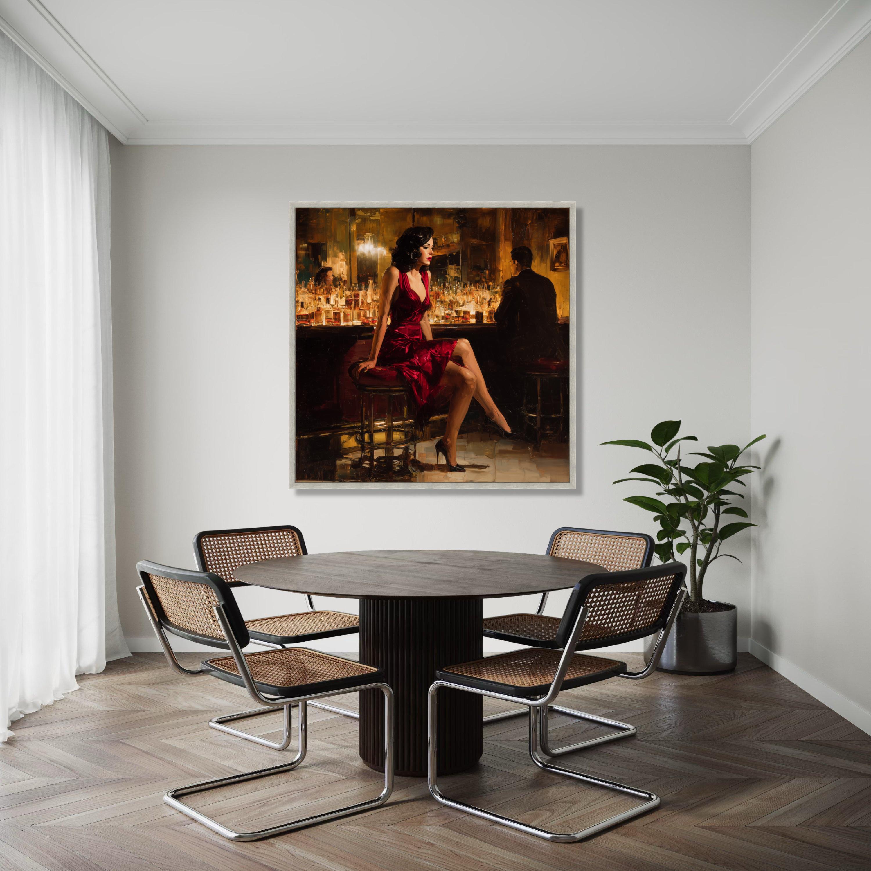 Woman in Red Dress Canvas Print, Vintage Bar Glamour Portrait - Etsy