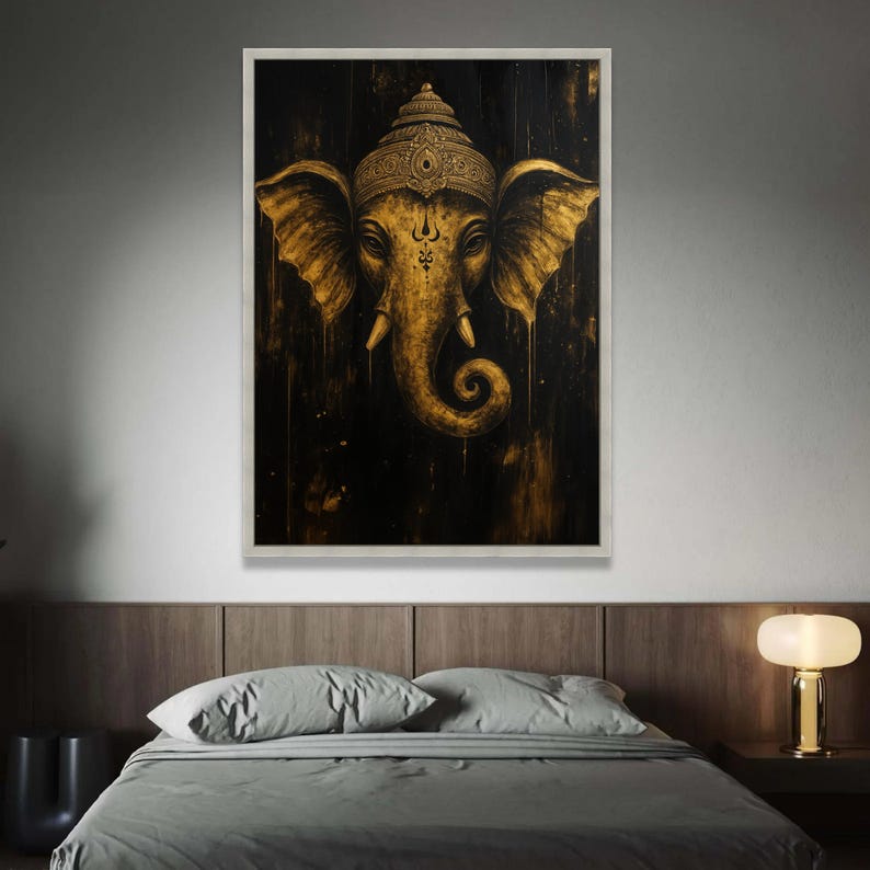 Golden Ganesha Canvas Art: Hindu God, Spiritual Home Decor image 3
