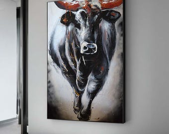 Abstract Bull Canvas Print: Dynamic Farmhouse Wall Art