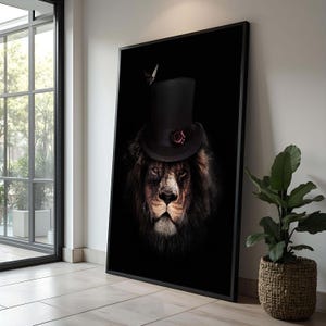 Steampunk Lion Canvas Print: Dark Fantasy Animal Portrait