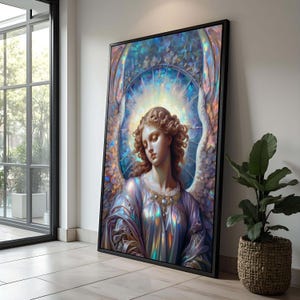Celestial Angel Art Print - Radiant Heavenly Figure, Iridescent Colors, Ethereal Wall Decor, Divine Gift for Christmas or Spiritual Space