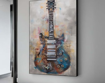 Electric Guitar Abstract Canvas Painting: Modern Music Wall Art