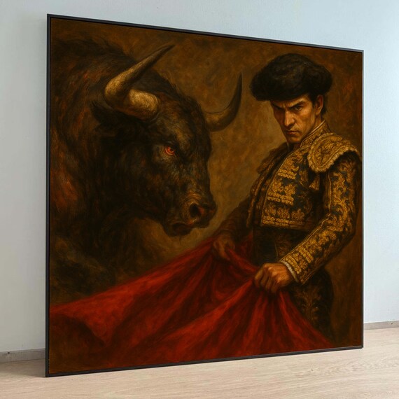 闘牛士と雄牛のキャンバスプリント：スペインの闘牛アート - Etsy 日本
