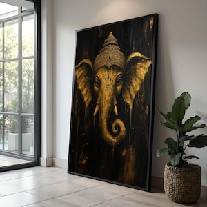 Golden Ganesha Canvas Art: Hindu God, Spiritual Home Decor image 1