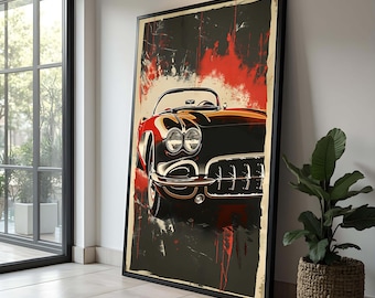 Retro Red Sports Car Canvas Print: Vintage Auto Artwork
