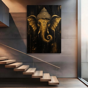 Golden Ganesha Canvas Art: Hindu God, Spiritual Home Decor image 6