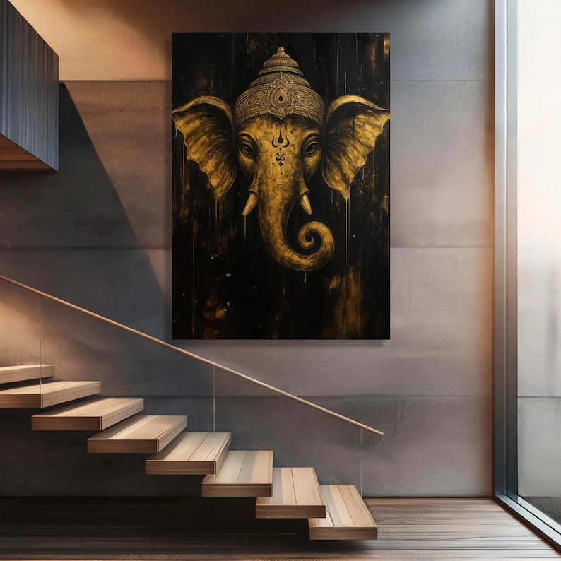 Golden Ganesha Canvas Art: Hindu God, Spiritual Home Decor image 6