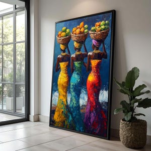 Ethic Culture Art, Colorful African Women Portrait - Vibrant Textured Canvas Art, Ethnic Wall Decor, Afrocentric Art Gift for Her, Afro Art