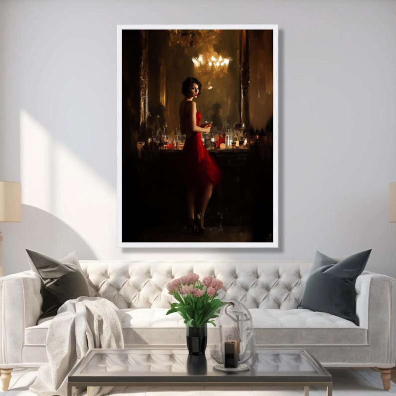 Glamour Woman in Red Dress Canvas Print, Moody Bar Scene Wall Art - Etsy