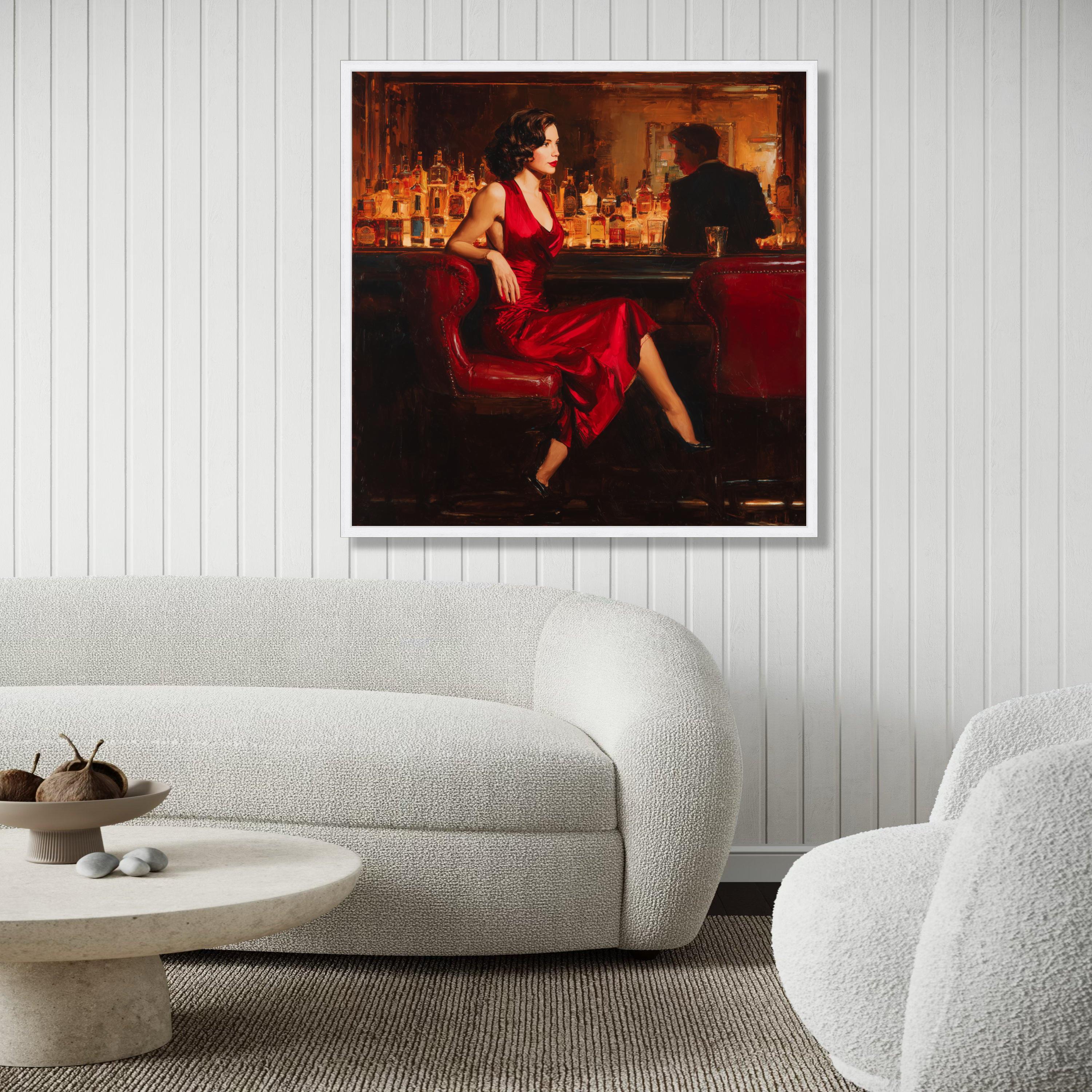 Elegant Woman in Red Dress Canvas Print, Vintage Bar Scene Wall Art - Etsy