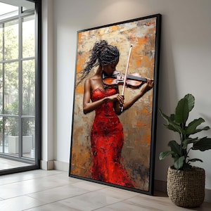 Violinist in Red Dress Canvas Print: Abstract Music Wall Art