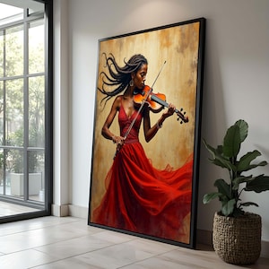 Violinist in Flowing Red Dress Canvas Art Print