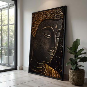 Golden Buddha Wall Art - Minimalist Zen Decor with Radiant Dots for Meditation Room & Spiritual, Spiritual Wall Canvas| Spiritual Home Decor