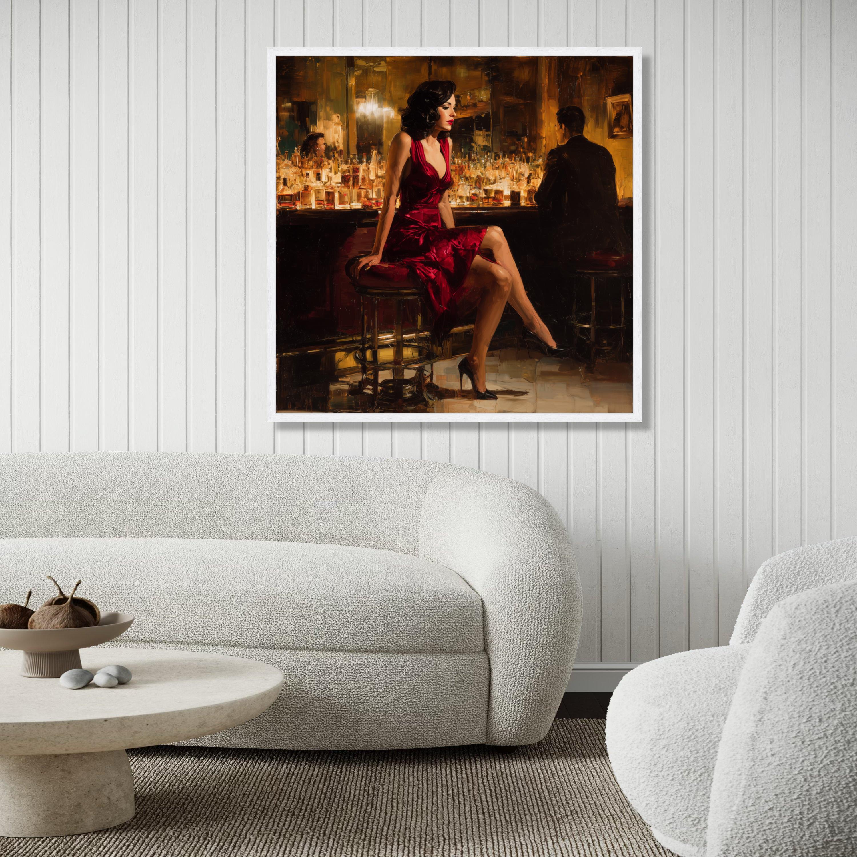 Woman in Red Dress Canvas Print, Vintage Bar Glamour Portrait - Etsy