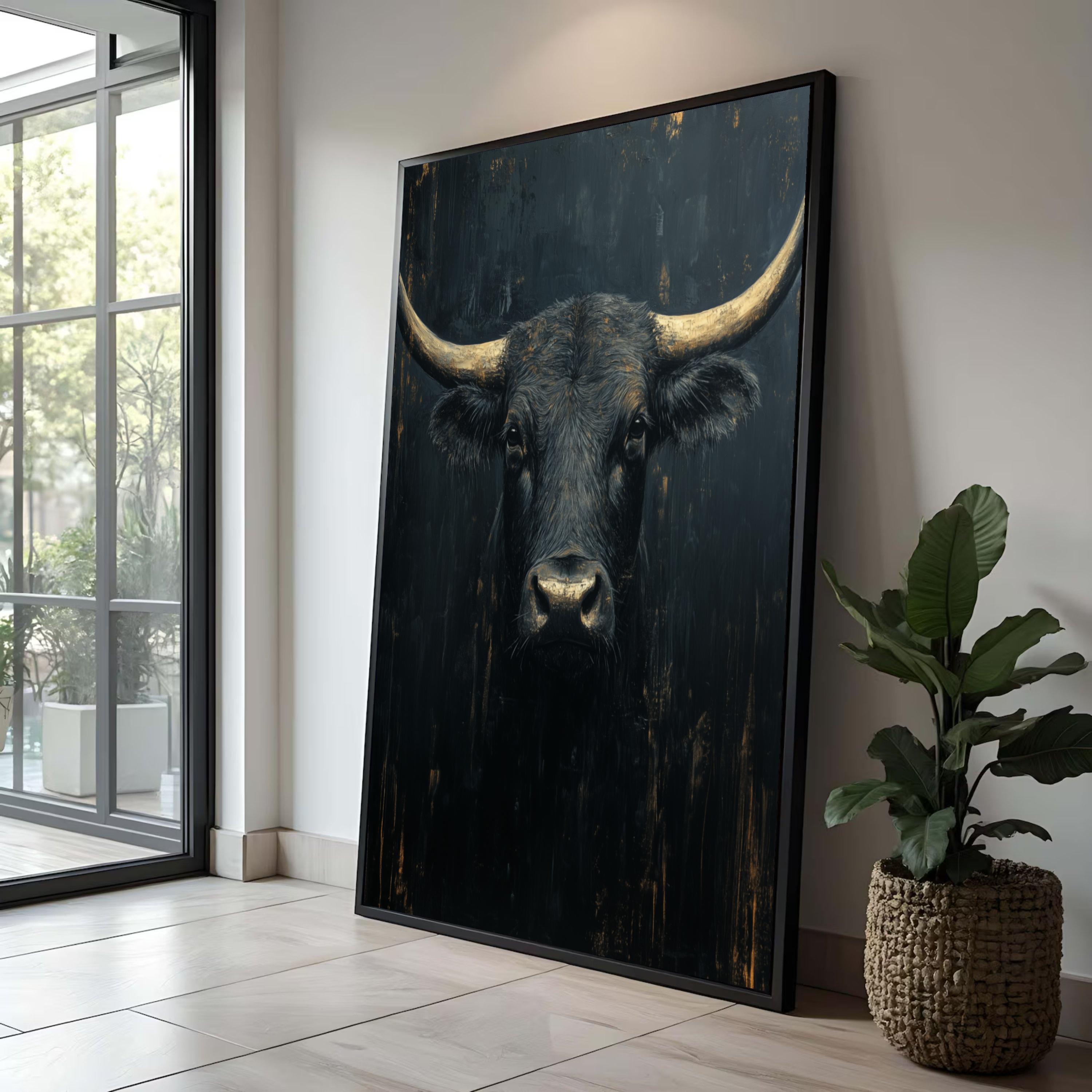Rustic Bull Majestic Bull Portrait Canvas: Rustic Farmhouse Wall Art - Etsy