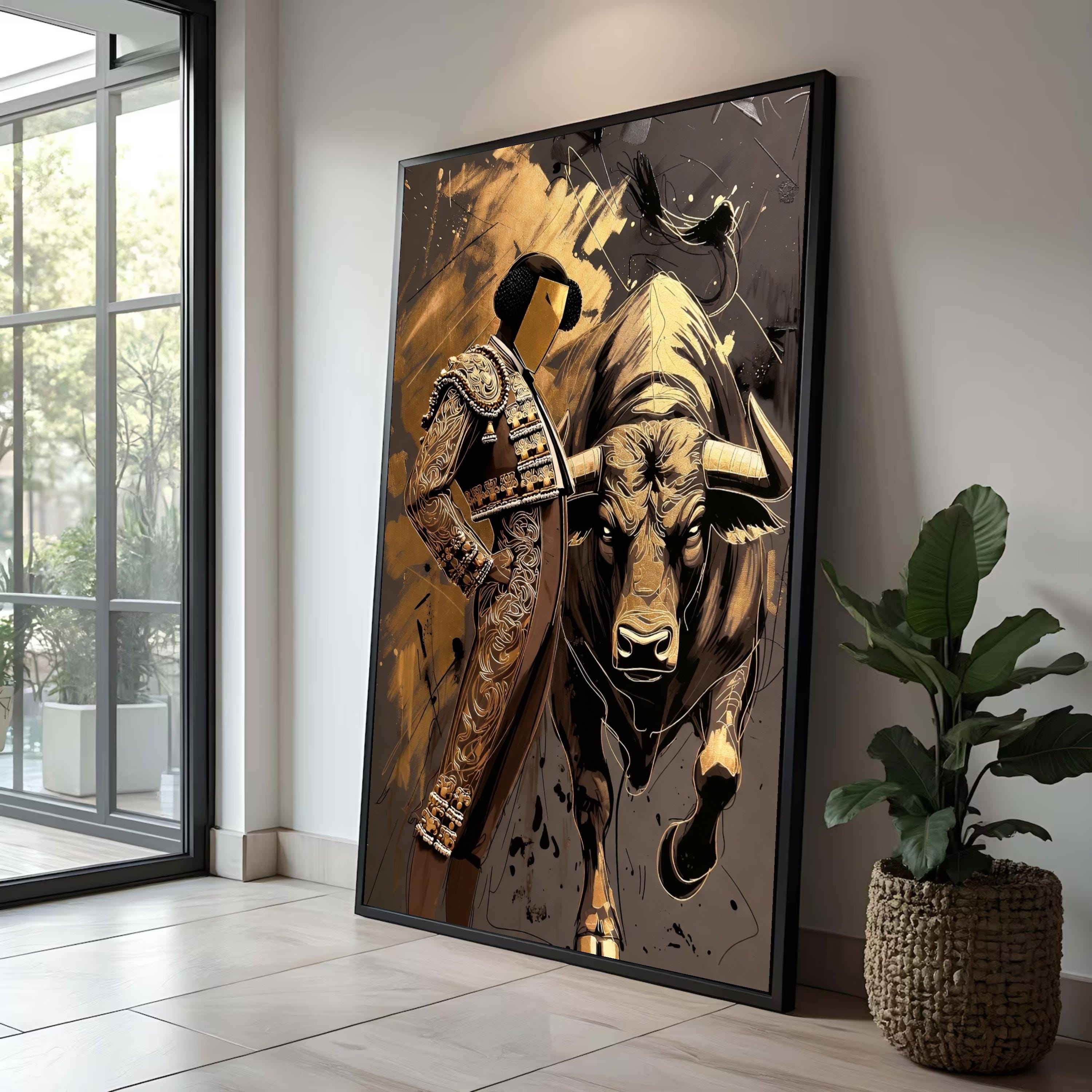 Modern Bullfighter Canvas Wall Art, Abstract Matador and Bull Painting ...