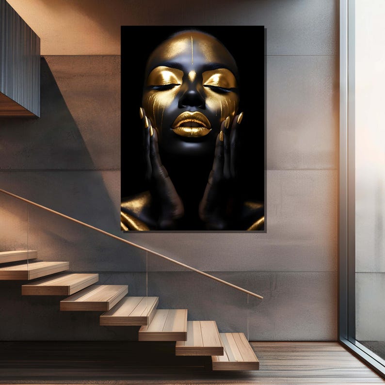 Black Woman Gold Portrait Art: Modern Glam Canvas Print - Etsy