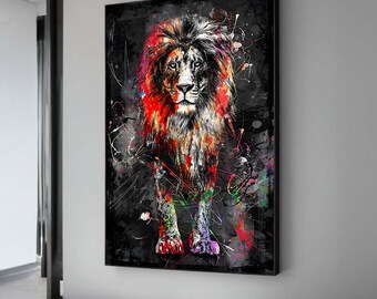 Abstract Lion Canvas Art: Colorful Safari Animal Wall Decor