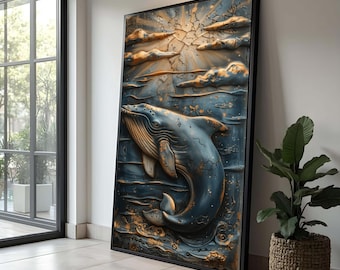 Abstract Blue Whale Canvas Art: Ocean Marine Life Decor
