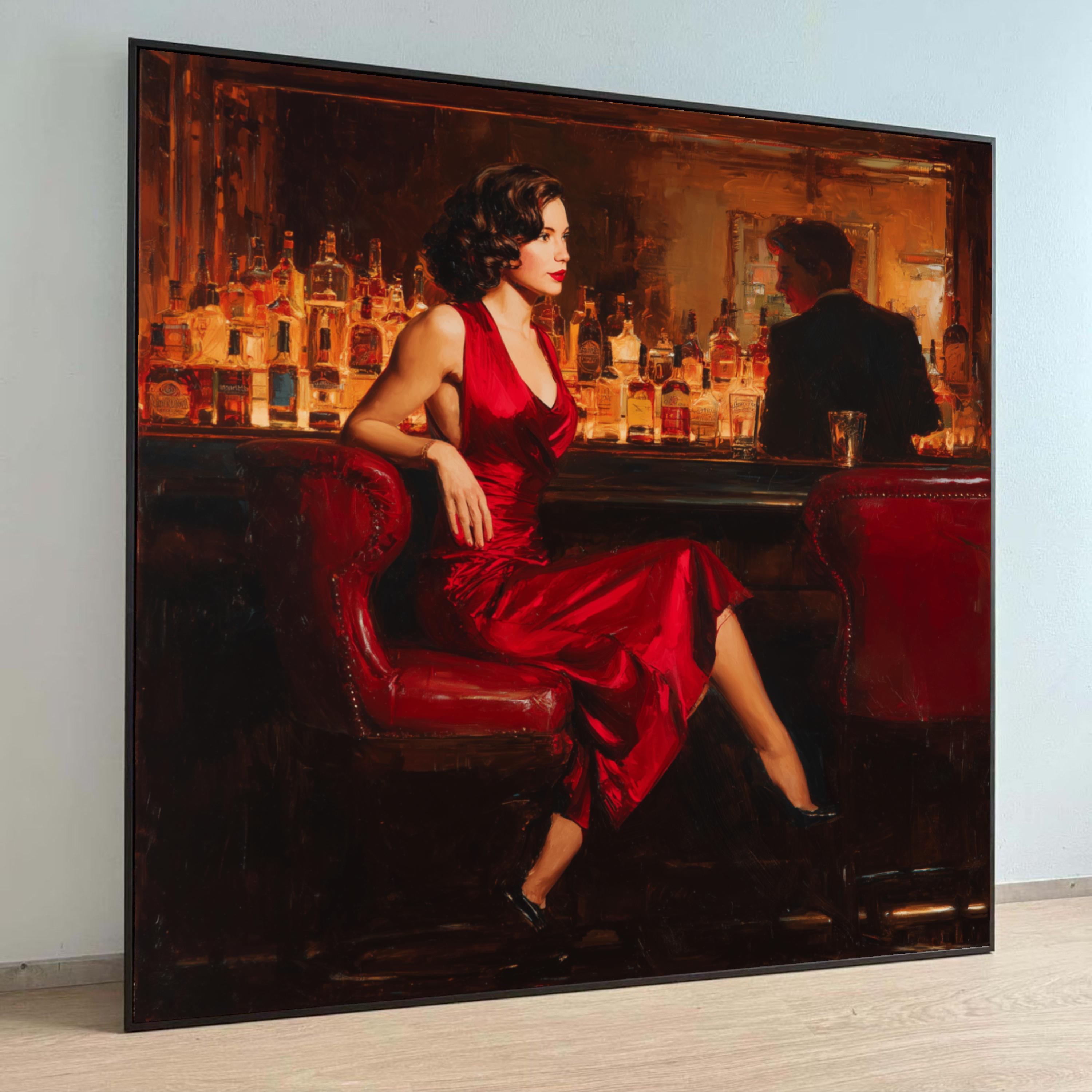 Elegant Woman in Red Dress Canvas Print, Vintage Bar Scene Wall Art - Etsy