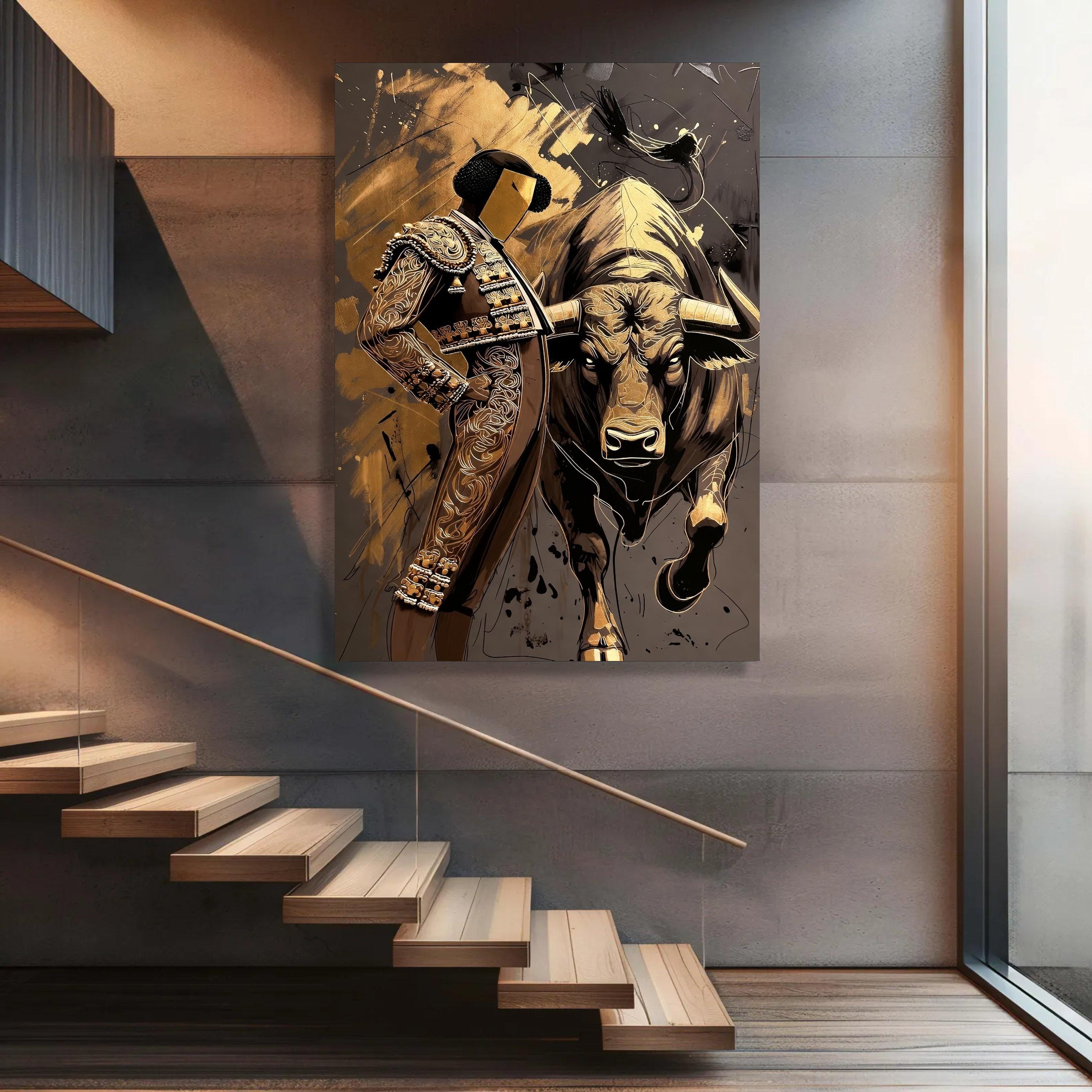 Modern Bullfighter Canvas Wall Art, Abstract Matador and Bull Painting ...