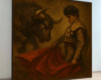 Vintage Stierkampf Leinwanddruck: Spanischer Matador & Stier
