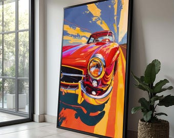 Retro Sports Car Canvas: Vibrant Pop Art Wall Decor