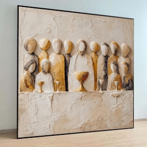 Abstract Last Supper Canvas Wall Art, Religious Painting, Christian Decor, Modern Spiritual Artwork, Ready to Hang Luxury Home Decor