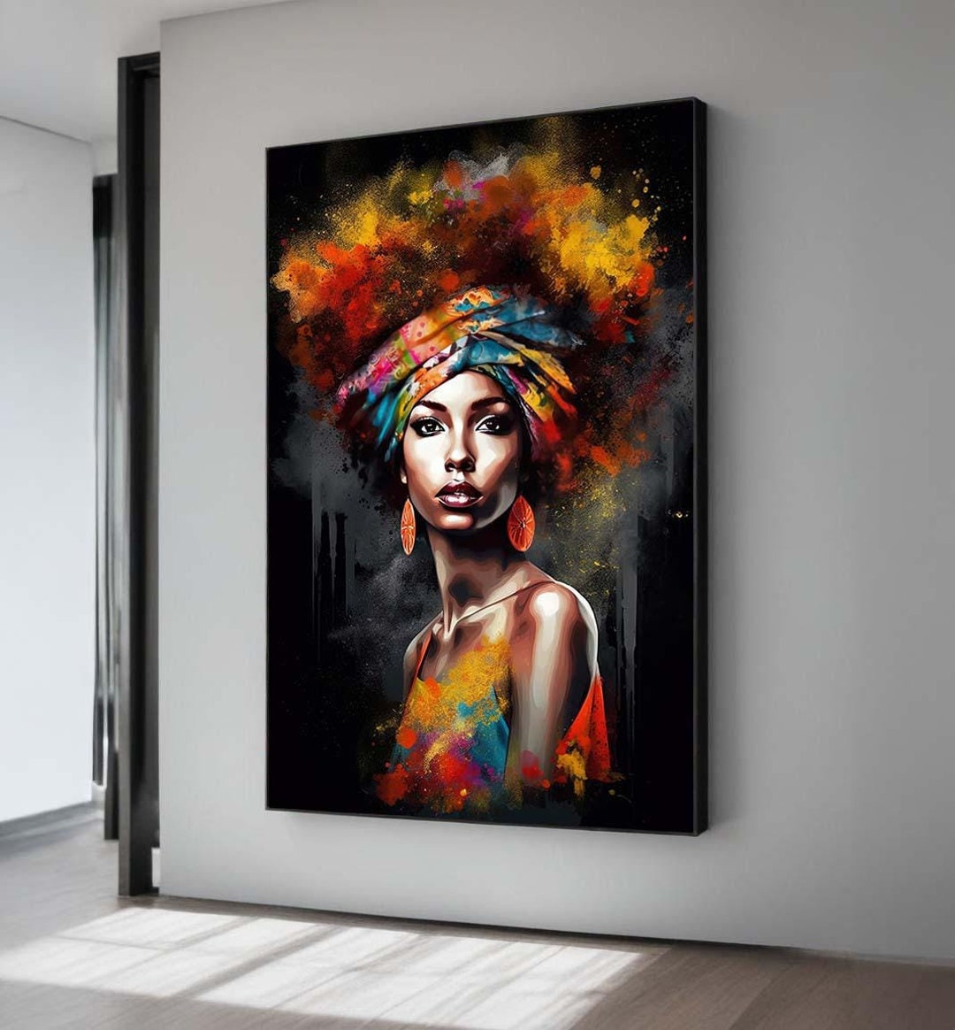 Bold and Colorful Woman Portrait Canvas – Afrocentric Art Print for ...