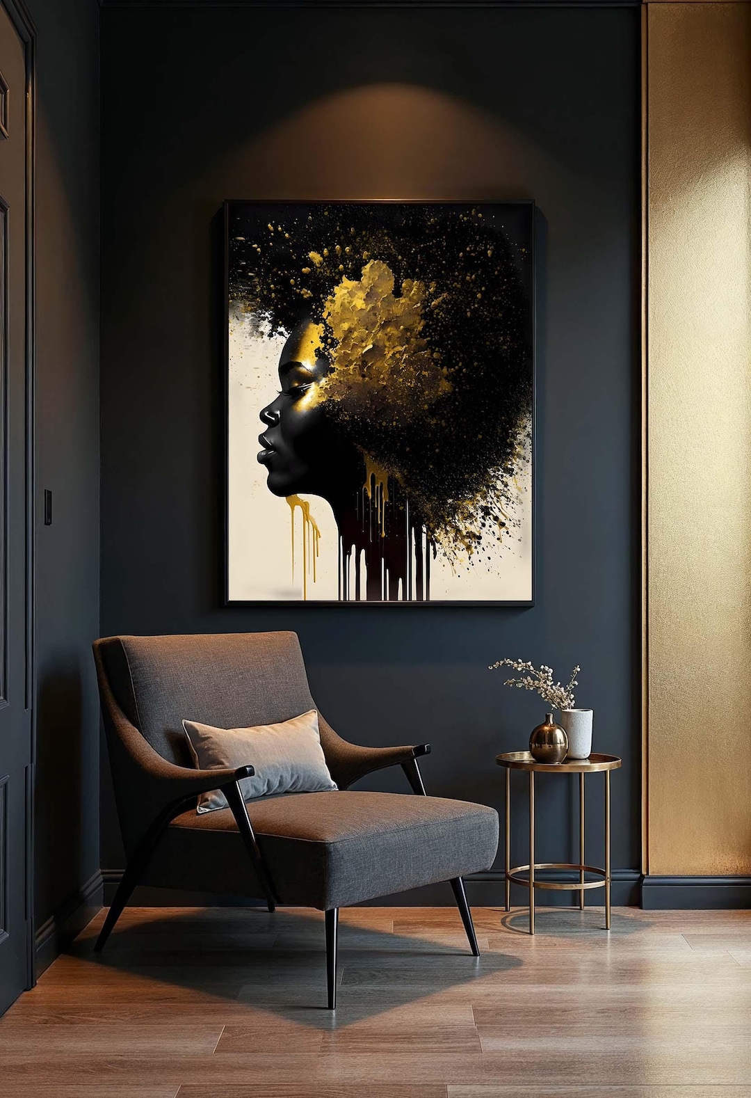 Black and Gold African Woman Portrait: Abstract Canvas Wall Art - Etsy