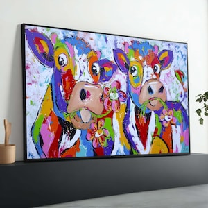 Colorful Cow Art Print - Quirky Farm Animal Wall Art - Playful Cow Painting - Vibrant Animal Decor - Whimsical Cow Lovers Gift-Fun Farmhouse
