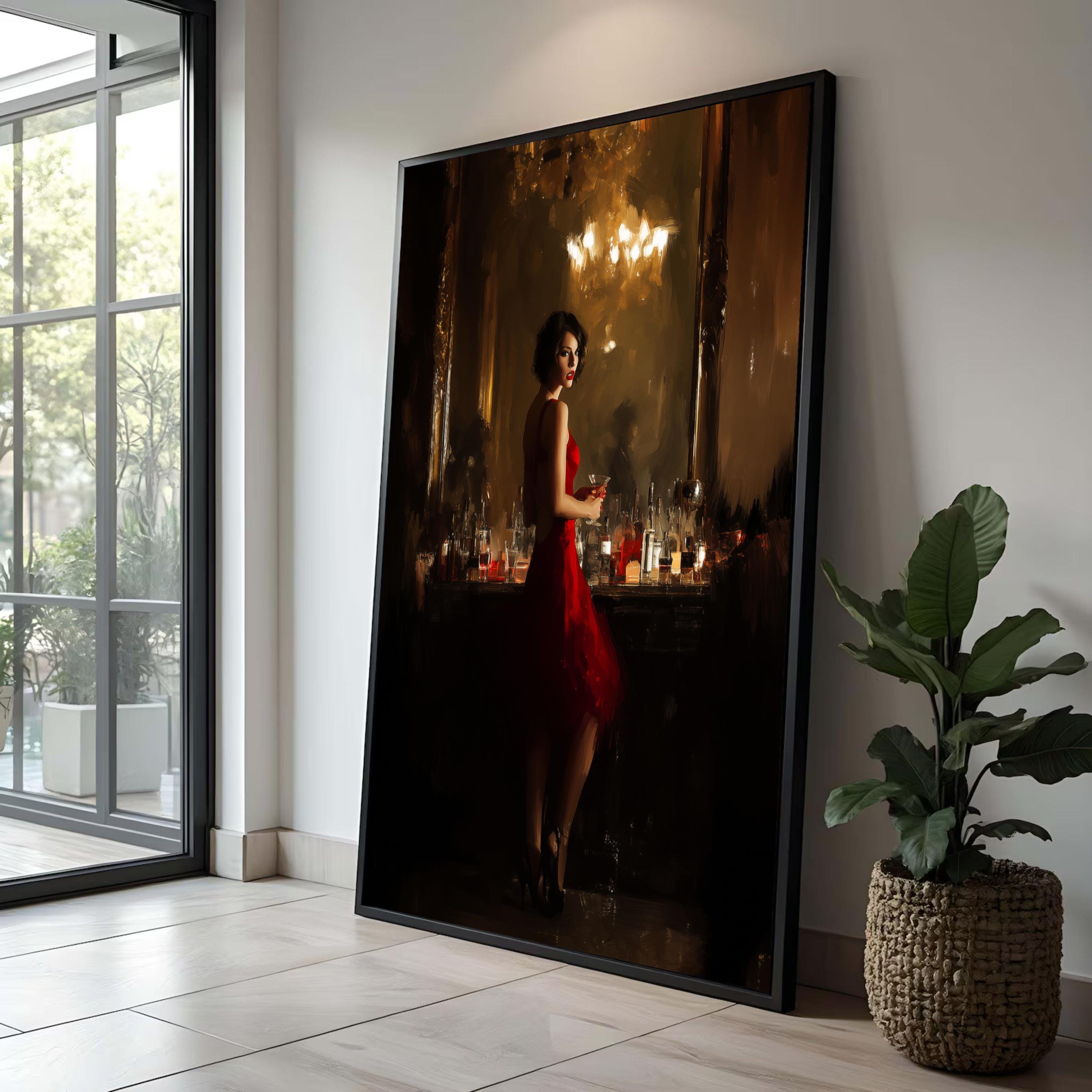 Glamour Woman in Red Dress Canvas Print, Moody Bar Scene Wall Art - Etsy