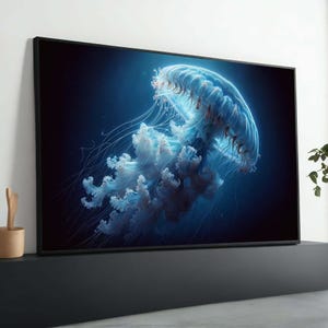 Mesmerizing Jellyfish Art Print - Ocean Marine Life Wall Art - Deep Sea Nature Decor - Underwater Jellyfish Painting - Serene Aquatic Art