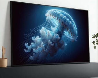 Betoverende canvasafdruk kwallen: muurkunst diepzee in het water