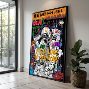Graffiti Astronaut Art Print | Urban Pop Art Space Love Poster | Street Art Inspired Wall Decor | Colorful Space Art for Home