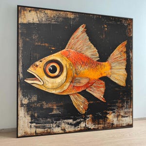 Vintage Goldfish Canvas Wall Art: Whimsical Nautical Home Decor