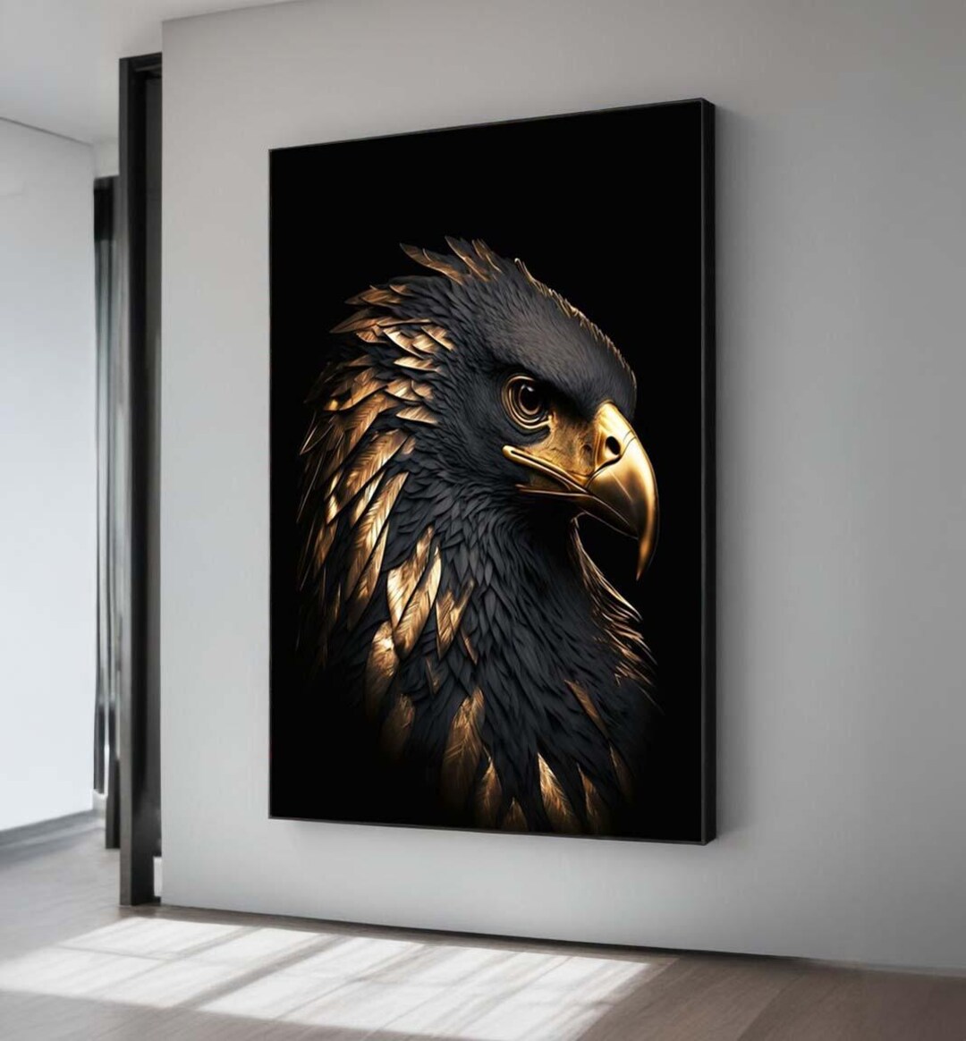 Majestic Golden Eagle Art Print - Bold Black and Gold Bird Artwork ...