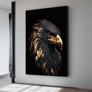Stampa artistica di un'aquila reale maestosa - Opera d'arte di uccelli in nero e oro - Decorazione murale di lusso con animali - Regalo perfetto per gli amanti della natura